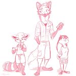  2019 ailurid anthro bottomwear canid canine cellphone clothed clothing drinking female fully_clothed group hi_res holding_cellphone holding_cup holding_object holding_phone lagomorph leporid looking_at_another male mammal maned_wolf monochrome phone rabbit red_panda ribbontini shirt shorts simple_background smores_(ribbontini) straw t-shirt topwear vulpesvant_(character) white_background 