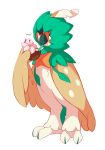  bird bird_focus brown_eyes commentary commission creature cup decidueye drinking english_commentary flower full_body gen_7_pokemon highres holding holding_cup looking_at_viewer no_humans onomatopoeia pokemon pokemon_(creature) salanchu simple_background solo starter_pokemon white_background 