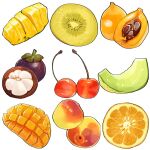 cherry food food_focus fruit highres mango melon melon_slice miri_illust no_humans original peach pineapple pineapple_slice simple_background white_background 