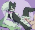 anthro areola biped breasts duo erection female fur generation_9_pokemon genitals green_body green_fur hi_res male mcfli meowscarada nintendo nipples penis pokemon pokemon_(species) pussy