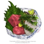  artist_name bowl copyright_notice email_address fish_(food) food food_focus highres leaf no_humans original sashimi simple_background tuna uroyama_(macrophage) white_background 