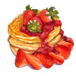  food food_focus fruit highres jam miri_illust no_humans original pancake pancake_stack simple_background strawberry white_background 