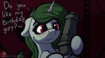 animated darbedarmoc dialogue duo equid equine fan_character fangs female feral green_hair grey_body hair hasbro hoofjob hooves horn horse looking_at_viewer male male/female mammal minerva_macabre my_little_pony pony red_eyes smile smiling_at_viewer teeth unicorn