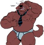 anthro brown_body brown_fur canid canine canis chubby_male clothing domestic_dog fur hi_res humanoid male mammal musclegut muscular necktie nipples open_mouth sam_and_max samuel_dog scratching scratching_belly scratching_head shywoofers slightly_chubby solo teeth underwear yawn