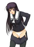  akabane_kureha arao black_legwear dressing night_wizard panties school_uniform solo thighhighs underwear 