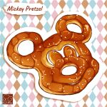  argyle argyle_background bread disney food food_focus foodification highres mickey_mouse no_humans original pretzel yuki00yo 