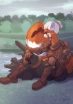 absurd_res adventurer ailurid anthro armor clothing forest full-length_portrait fur hi_res lake leather leather_armor male mammal nature orange_body orange_fur pensive plant portrait red_panda rogue sitting smolspearrow tail tail_mouth tree unusual_anatomy unusual_tail