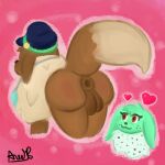 &lt;3 2023 4_legs absurd_res angelthegamer anus backsack balls big_butt black_nose blush breeze_(xackerywind) brown_body brown_eyes brown_fur brown_nose butt closed_smile clothing duo eevee eyelashes facial_tuft fan_character female feral fluffy fluffy_chest fluffy_fur freckles fur fur_markings fur_tuft generation_1_pokemon genitals green_body green_fur happy hat headgear headwear hi_res jewelry legs_together looking_at_another looking_at_anus looking_at_butt looking_at_partner looking_away looking_up love male markings minty_(angelthegamer) mouth_closed multicolored_body multicolored_fur multicolored_tail mutlicolored_chest neck_tuft necklace nintendo nude open_anus pink_background pokemon pokemon_(species) presenting pupils quadruped raised_tail simple_background sketch smile spots spotted_body spotted_fur spotted_markings standing stare staring_at_ass tail tuft