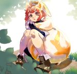  animal_ears ankle_boots boots cowlick fire_emblem fire_emblem_heroes glowing_ears glowing_tail grabbing_own_tail grey_eyes highres hugging_own_tail hugging_tail maid_headdress ratatoskr_(fire_emblem) squirrel_ears squirrel_girl squirrel_tail tail uh_ahk 