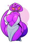 2023 5_fingers absurd_res anthro arbok big_breasts biped black_markings breasts cel_shading cleavage clothed clothing curvy_figure day-t eyebrows eyelashes female fingers front_view fully_clothed generation_1_pokemon glistening glistening_body halterneck hi_res huge_breasts huge_thighs inner_boob looking_at_viewer markings navel nintendo orange_markings outie_navel pokemon pokemon_(species) portrait pupils purple_body purple_heart purple_scales red_eyes red_markings scales shaded signature simple_background skimpy slit_pupils snake_hood snake_hood_markings solo tail thick_tail thick_thighs three-quarter_portrait voluptuous white_background wide_hips