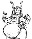  big_belly boku_no_hero_academia dark-skinned_female dark_skin eightxl full_stomach looking_at_stomach mirko pointing pointing_at_self rabbit_girl sketch smug 