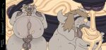 anthro asgore_dreemurr blindfold bodily_fluids borzoibeans bovid caprine cum cum_in_mouth cum_inflation cum_inside ejaculation genital_fluids goat hands_out hi_res inflation male mammal nipples solo undertale_(series) white_body