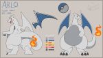 2023 3_fingers 3_toes absurd_res alternate_version_at_source anthro arlo_(revrevvin) big_butt butt charizard claws covertcanine digitigrade english_text fan_character fangs feet fingers fire flaming_tail front_view gender_symbol generation_1_pokemon grey_body grey_skin hand_on_stomach hi_res looking_at_viewer looking_back looking_back_at_viewer male male_symbol membrane_(anatomy) membranous_wings model_sheet multicolored_body multicolored_skin nintendo open_mouth orange_eyes overweight overweight_anthro overweight_male pokeball pokemon pokemon_(species) rear_view simple_background smile solo standing symbol tail teeth text toe_claws toes tongue two_tone_body two_tone_skin white_body white_skin wings