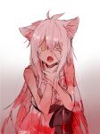  1girl animal_ears cat_ears cat_girl crying dress fang hand_on_own_throat long_hair mono_(nekogoya) open_mouth original sash sleeveless sleeveless_dress tears yellow_eyes 