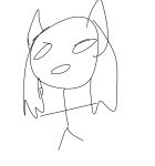  1girl animal_ears blank_eyes fox_ears full_body highres lineart looking_at_viewer monochrome non-web_source off-topic open_mouth original simple_background solo stick_figure 