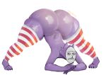 anthro big_butt big_legs butt cafe_ydonas canid canine canis clothing footwear fur hi_res jack-o&#039;_pose kedamono_(popee_the_performer) knee_highs knee_socks legwear male mammal mask paws popee_the_performer pose purple_body purple_fur shy socks solo wide_hips wolf
