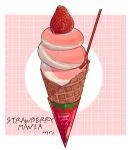  food food_focus fruit highres ice_cream ice_cream_cone miri_illust no_humans original soft_serve spoon strawberry waffle_cone 