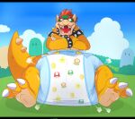 anthro big_diaper bowser clean_diaper crossed_arms diaper front_view hi_res jupiters koopa male mario_bros nintendo open_mouth pattern_diaper scalie solo