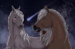 blue_eyes blush dolehest duo equid equine eye_contact female feral flower hi_res horse icelandic_horse looking_at_another male male/female mammal mary_(bloopertrooper) maxym_(bloopertrooper) night plant purple_eyes rose_(flower) shooting_star sky smile zamch