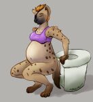 anthro birth bottomless bra clothed clothing crouching elaine_(ransim) eye_patch eyes_closed eyewear female hi_res hyena labor mammal pregnant pregnant_female ransim spots underwear