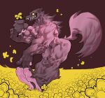 2023 absurd_res anthro biped black_body black_fur canid canine claws digital_media_(artwork) flower fur hi_res holding_flower holding_object looking_at_viewer male mammal multicolored_body multicolored_fur muscular muscular_anthro muscular_male nsfuwu4 pawpads pink_body pink_fur pink_pawpads plant red_background simple_background solo toe_claws two_tone_body two_tone_fur were werecanid werecanine werewolf yellow_eyes