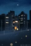  building city highres night night_sky no_humans original outdoors power_lines sakurada_chihiro sky star_(sky) starry_sky utility_pole 