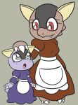 1_fang 2020 2_claws 2_fingers 3_claws 3_fingers 3_toes :o anthro anthrofied apron arms_out baby_kangaskhan bald barefoot belt bent_arm bent_wrist big_breasts big_eyes big_hands black_body black_head breast_outline breasts brown_body brown_clothing brown_dress caring chibi claws closed_smile clothed clothing digital_media_(artwork) dress duo ears_down evolutionary_family exposed_teeth extended_arms eye_contact eyelashes facial_markings fangs feet female finger_claws fingers flat_chested forehead_markings generation_1_pokemon grey_background grey_eyes grey_head hand_on_another&#039;s_head hand_on_head head_markings head_spikes hi_res kangaskhan long_sleeve_dress long_sleeves looking_aside looking_at_another looking_down looking_down_at_another looking_up looking_up_at_another macropod mammal markings marsupial motherly mouth_closed mythrica nintendo non-mammal_breasts noseless open_mouth pigeon_toed pink_eyes pink_tongue pivoted_ears pockets pokemon pokemon_(species) pokemorph prick_ears puffy_dress puffy_shoulders puffy_sleeves purple_body purple_clothing purple_dress purple_tail red_eyes reptile ribbons sash scalie simple_background size_difference slit_nostrils small_breasts smile smiling_at_another snaggle_tooth snout spikes spikes_(anatomy) standing surprised_expression tail tan_background tan_body tan_ears teeth toe_claws toes tongue white_apron white_belt white_claws white_clothing white_dress white_ribbon white_sash wide_dress wide_hips yellow_ears