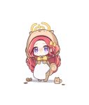  1girl acorn animal animal_costume blue_archive blush chibi closed_mouth danble full_body halo highres leaf long_hair nose_blush purple_eyes red_hair simple_background solo squirrel standing tears white_background yellow_halo yuzu_(blue_archive) 