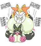 anthro areola big_breasts big_butt braixen breasts butt duo female generation_6_pokemon generation_9_pokemon hair herm huge_butt intersex intersex/female mature_female meowscarada milkbuni nintendo pokemon pokemon_(species) pulling_hair size_difference small_dom_big_sub touching_hair