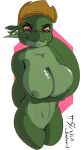 anthro areola arm_under_breasts big_breasts blonde_hair breast_squish breasts cel_shading female green_body green_scales hair highlights_(coloring) lira_(joaoppereiraus) lizard nude pink_eyes reptile rim_light sadaharuru scales scalie shaded simple_background solo solo_focus squish