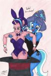  absurd_res anthro anthrofied breasts cleavage clothed clothing duo equid fake_ears fake_rabbit_ears female friendship_is_magic hat headgear headwear hi_res horn leotard mammal my_little_pony newyorkx3 starlight_glimmer_(mlp) top_hat trixie_(mlp) unamused unicorn wizard_hat 