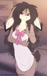 anthro elronya fan_character female freckles hair lagomorph leporid long_hair mammal nightgown rabbit ronya short_tail solo suvi_(elronya) tail