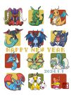  2024 ampharos animal_focus antennae artist_name black_sclera blue_fire blue_skin charizard chinese_zodiac claws colored_sclera colored_skin commentary dated dragapult dragon_wings dragonite drampa dreepy english_commentary fangs fire fish flygon garchomp green_skin happy_new_year highres kingdra koraidon mega_ampharos mega_charizard_x no_humans orange_skin pink_eyes pokemon pokemon_(creature) rayquaza red_skin saki_pokeoekaki salamence seahorse simple_background sitting skin_fangs tail tatsugiri tatsugiri_(curly) tatsugiri_(droopy) tatsugiri_(stretchy) trait_connection white_background wings year_of_the_dragon yellow_eyes 