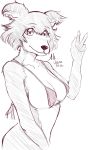  ale_vananice anthro beastars bikini bikini_top breasts canid canine canis clothing female gesture half-length_portrait hi_res juno_(beastars) looking_at_viewer mammal micro_bikini nipple_outline portrait sketch solo swimwear v_sign wolf 