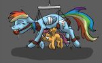 ball_gag bdsm bodily_fluids bondage bound dombrus drooling duo eyes_closed female feral flying friendship_is_magic gag hasbro legs_tied my_little_pony oversized_ball_gag rainbow_dash_(mlp) saliva scootaloo_(mlp) tears tickling tickling_belly wings_tied