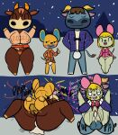 abdominal_bulge ahegao animal_crossing anthro bodily_fluids bovid bovine bulge cattle clothed clothing cum cum_in_ass cum_in_pussy cum_inside female genital_fluids gesture group hi_res holidays human instant_loss_2koma klutzatdusk limberg_(animal_crossing) looking_pleasured male male/female mammal mouse murid murine new_year nintendo patty_(animal_crossing) penelope_(animal_crossing) public public_sex rodent sex size_difference skimpy t-bone_(animal_crossing) v_sign