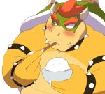  2020 anthro belly blush bowser food humanoid_hands kemono koopa mario_bros nintendo overweight scalie simple_background solo video_games white_background yoshizaurusu_n 