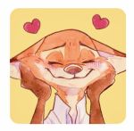  &lt;3 anthro blush border canid canine clothed clothing disney eyes_closed fox fur mammal nick_wilde orange_body orange_fur painting_(artwork) red_fox simple_background solo strawberry628_(artist) traditional_media_(artwork) watercolor_(artwork) white_border yellow_background zootopia 