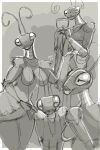 2023 antennae_(anatomy) anthro arthropod artist_name bent_arm big_eyes biped boodapooks breasts compound_eyes curled_antennae dated digital_drawing_(artwork) digital_media_(artwork) featureless_breasts female female_anthro glistening glistening_eyes greyscale group head_turned hi_res holding_object horizontal_pupils image_comics insect invincible_(comics) invincible_(tv_series) lips looking_at_viewer looking_back looking_back_at_viewer medium_breasts monochrome mouth_closed neck_ring pupils sketch standing thick_lips thick_thighs thraxan wide_hips