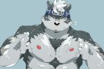  2020 anthro arufina_w barazoku black_nose canid canine canis horkeukamui humanoid_hands kemono male mammal nipples simple_background solo tokyo_afterschool_summoners video_games wolf 