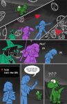 2019 anthro axe bovid clothed clothing comic confusion deltarune digital_drawing_(artwork) digital_media_(artwork) dress egg english_text eyewear female feral glasses green_clothing green_dress green_eyewear green_hat green_headwear group hair hat headgear headwear kris_(deltarune) lynxgriffin male mammal melee_weapon message_box monster number onomatopoeia path_lines question_mark ralsei shadow sound_effects susie_(deltarune) sword text throwing undertale_(series) weapon