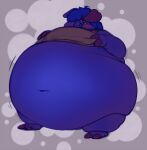 ambiguous_gender anthro belly belly_jiggle big_belly blue_body blue_hair blue_skin blueberry_inflation blush body_inflation bottomless cheek_bulge clothed clothing domestic_pig fingers hair hand_on_chest hi_res hooved_fingers hooves inflation jiggling mammal motion_lines navel obese obese_ambiguous obese_anthro overweight overweight_ambiguous overweight_anthro smallergod solo standing suid suina sus_(pig) thick_thighs