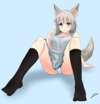  animal_humanoid apron blue_eyes breasts camel_toe canid canid_humanoid canine canine_humanoid clothing hi_res humanoid legwear mammal mammal_humanoid nao_(artist) panties sitting socks underwear 