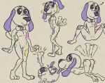 3_toes anthro ass_up bite biting_lip black_eyes blush bodily_fluids bone bow_tie butt canid canine canis cheddar_biscuit domestic_dog eyelashes feet female flat_chested floppy_ears fur genitals go_dog_go!_(series) head_tilt hi_res hunting_dog long_ears looking_at_viewer looking_back looking_up lying mammal markings motion_lines multicolored_body multicolored_fur multiple_poses mysterywhiteflame netflix on_front open_mouth phallic pose presenting pussy question_mark simple_background sitting smile solo spots spotted_body spotted_fur spotted_markings spread_legs spreading standing sweat tail tail_motion tailwag teeth toes white_body white_fur