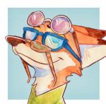  2020 anthro blue_background border canid canine cheek_tuft dipstick_ears disney eyewear facial_tuft fox fur mammal multicolored_ears neck_tuft nick_wilde orange_body orange_fur painting_(artwork) red_fox silly simple_background smile solo strawberry628_(artist) sunglasses traditional_media_(artwork) tuft watercolor_(artwork) white_border zootopia 