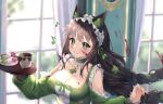  animal_ear_fluff animal_ears artist_name bare_shoulders blood blood_on_breasts blood_on_face blood_stain blurry blurry_background bow bowtie braid breasts brown_hair buttons choker cleavage closed_mouth clothing_cutout clover clover_choker clover_in_eye collarbone commentary commission cup curtains dango day deviantart_username dress eloru english_commentary eyelashes flower food four-leaf_clover fox_ears frilled_choker frilled_dress frilled_hairband frilled_sleeves frills green_bow green_bowtie green_choker green_dress green_eyes green_flower green_nails green_ribbon green_sleeves green_tea hair_flower hair_ornament hair_ribbon hairband highres holding holding_tray indie_virtual_youtuber indoors kitsunya_(vtuber) large_breasts light_blush lipstick long_hair long_sleeves low_twin_braids makeup mirror musical_note nail_polish pink_lips plate ribbon sanshoku_dango shoulder_cutout sky smile tea teacup torn_clothes torn_dress tray tree twin_braids very_long_hair virtual_youtuber wagashi watermark white_hairband white_sky window 