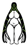1_eye alien alien_humanoid ben_10 big_breasts black_body breasts cartoon_network featureless_breasts female front_view galvanic_mechamorph genitals green_markings hi_res humanoid markings nanodude78 pussy simple_background slightly_chubby solo thick_thighs upgrade_(ben_10) white_background white_body wide_hips
