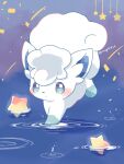  alolan_vulpix animal_focus artist_name blue_eyes bright_pupils closed_mouth commentary_request kana_(maple926) no_humans pokemon pokemon_(creature) ripples snout star_(symbol) twitter_username water white_fur 