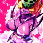  1girl :d black_choker breasts choker colored_skin colored_tongue covered_eyes digimon digimon_(creature) gerusyu highres large_breasts lotusmon mole mole_under_mouth open_mouth pink_skin purple_tongue smile solo teeth upper_teeth_only 