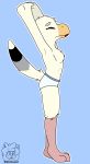  3_toes absurd_res anthro avian beak bird breasts clothing eyes_closed feathers female fur gull hi_res lari larid non-mammal_breasts panties side_boob side_view sleepysheepy17 solo stretching tail_feathers toes underwear white_body white_fur 